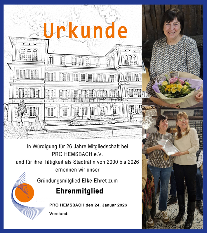 PRO HEMSBACH ehrt Stadträtin Elke Ehret